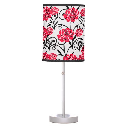 Red Flower Floral Illustration Pattern Design Table Lamp