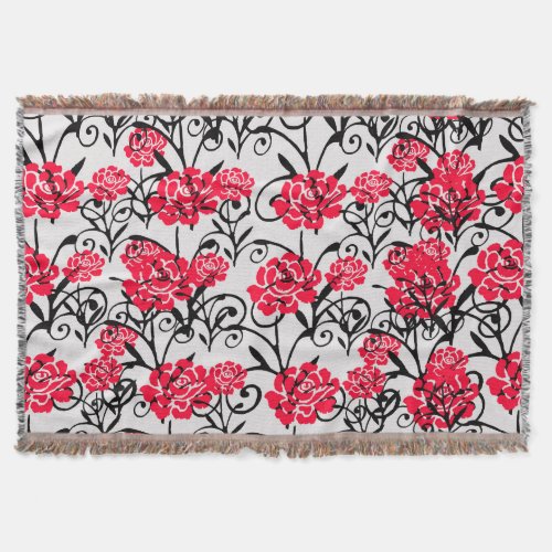 Red Flower Floral Illustration Pattern Design Throw Blanket