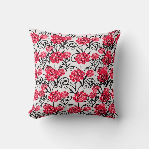 Red Flower Floral Illustration Pattern Design Throw Pillow