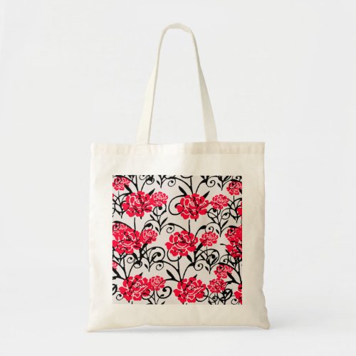 Red Flower Floral Illustration Pattern Design Tote Bag