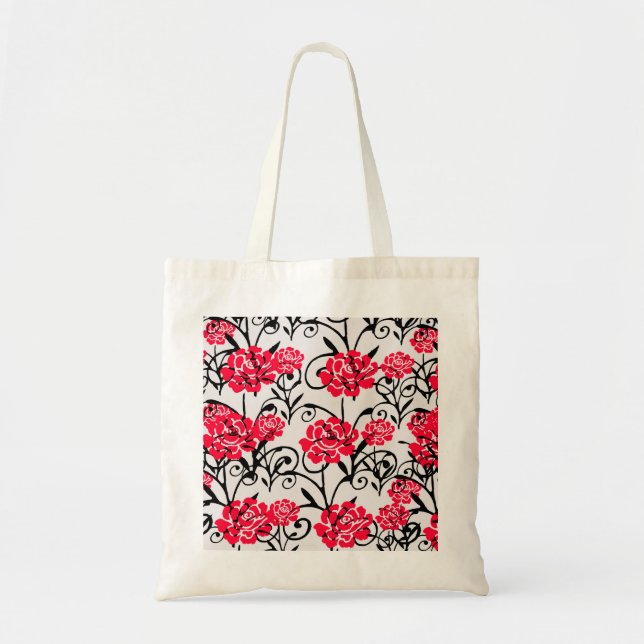 Red Flower Floral Illustration Pattern Design Tote Bag (Front)