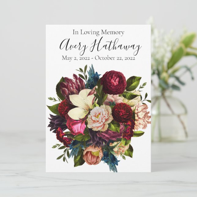 Red Flower Funeral Sympathy Photo Prayer Card (Standing Front)