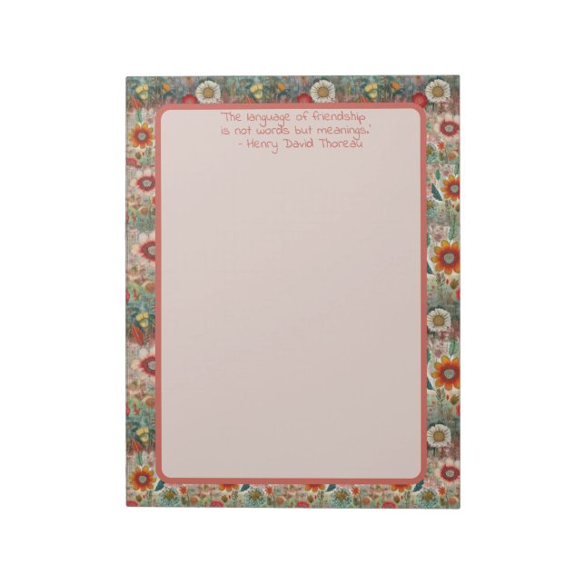 Red Flower Garden Friendship Quote Notepad (Rotated)