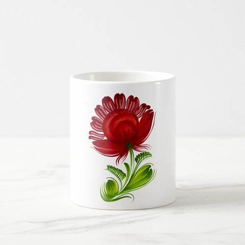 Red Flower Green Leaves Plant Coffee Mug