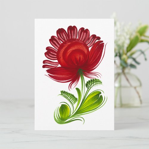 Red Flower Green Leaves Plant Invitation