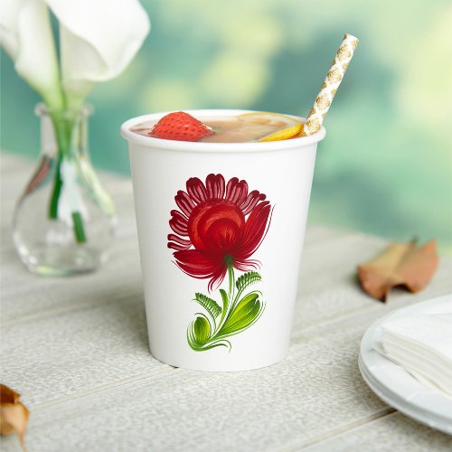 Red Flower Green Leaves Plant Paper Cups