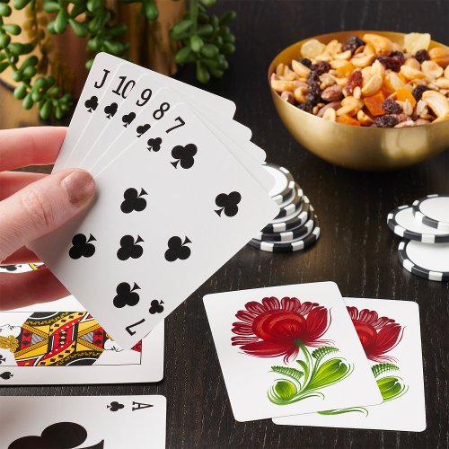 Red Flower Green Leaves Plant Poker Cards