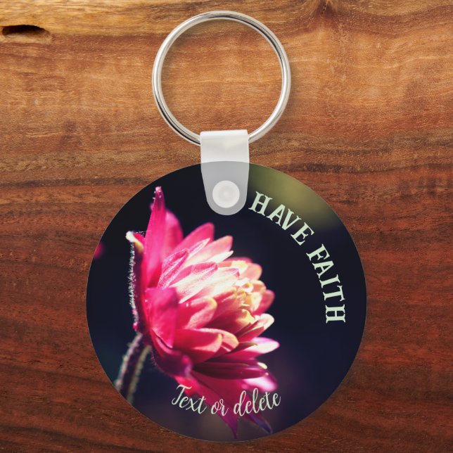 Red Flower Have Faith Inspirational Personalized Keychain (Front)