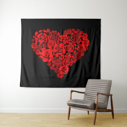 Red Flower Heart Tapestry