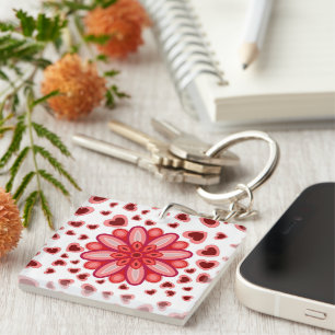 RED FLOWER HEART VALENTINE BIRTHDAY GIFT KEYCHAIN