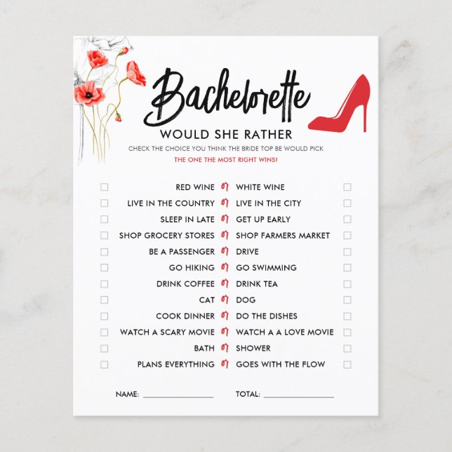 Red Flower-High Heel | Would She Rather Game (Front)