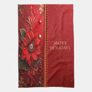 Red Flower Holiday Kitchen Towel