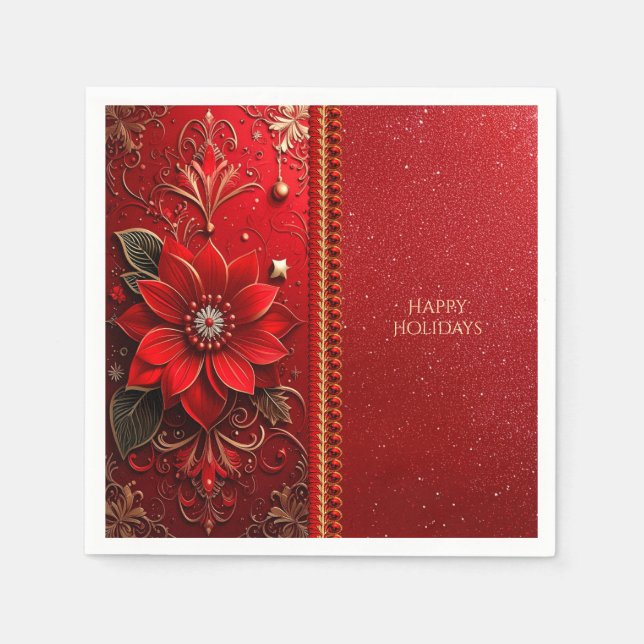 Red Flower Holiday Napkin (Front)