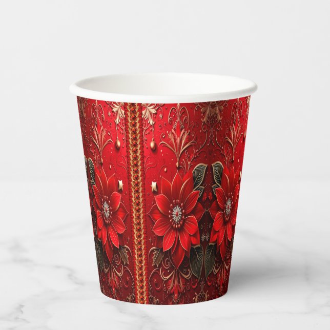 Red Flower Holiday Paper Cups (Front)