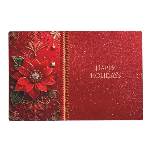 Red Flower Holiday Paper Placemat (Front)