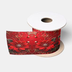 Red Flower Holiday Satin Ribbon