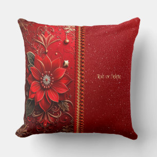 Red Flower Holiday Throw Pillow