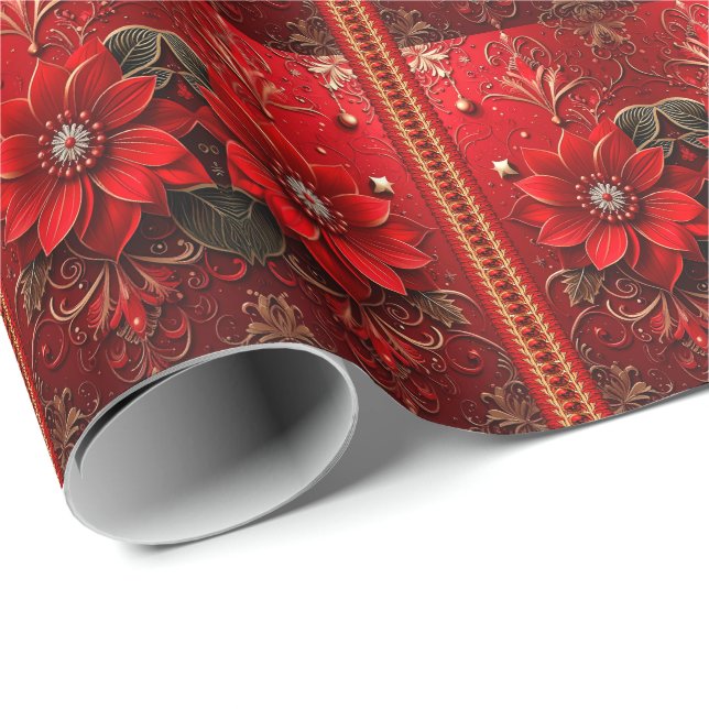 Red Flower Holiday Wrapping Paper (Roll Corner)