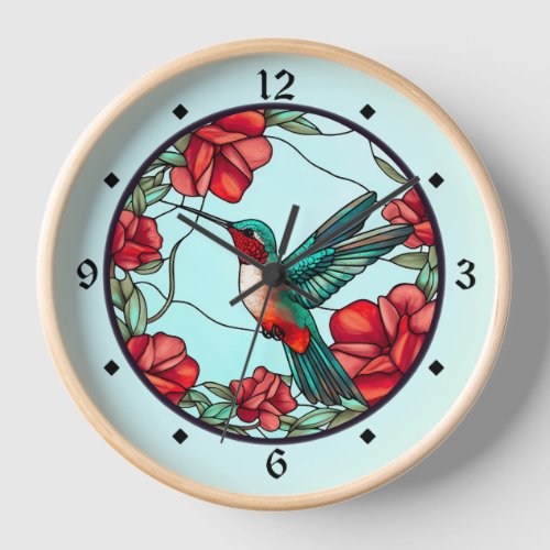 Red Flower Hummingbird Clock