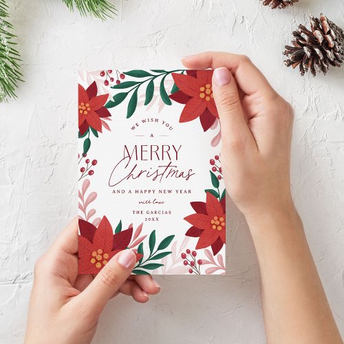 Red Flower Illustrations Merry Christmas Greeting Holiday Card