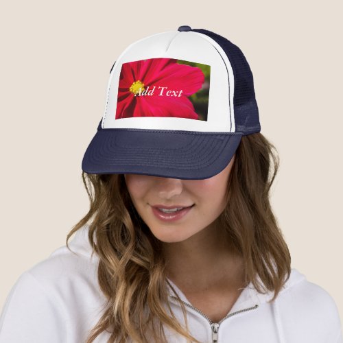 Red Flower image Printed with Add Text_Cap Super Trucker Hat