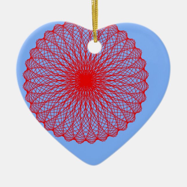 red flower in blue abstract art ceramic ornament (Front)
