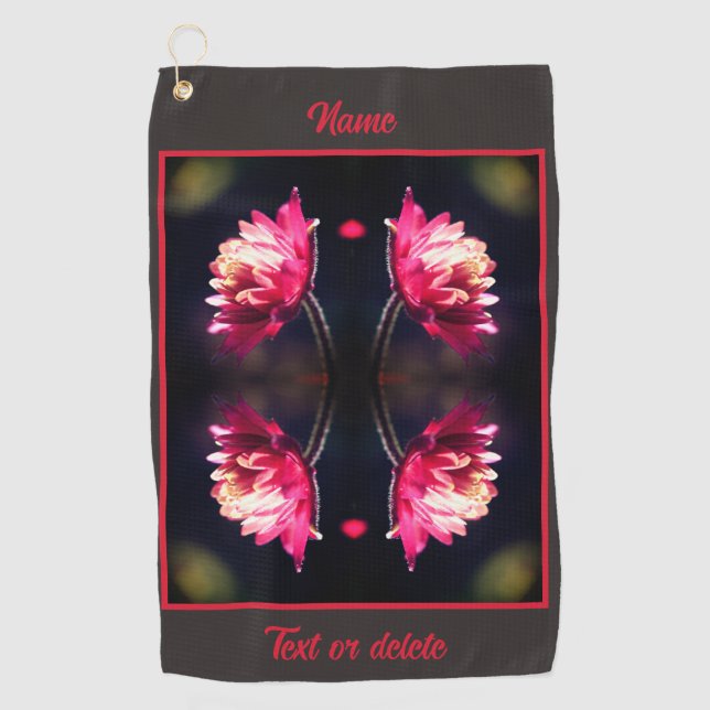 Red Flower In Sunlight Abstract Personalized Golf Towel (Front)