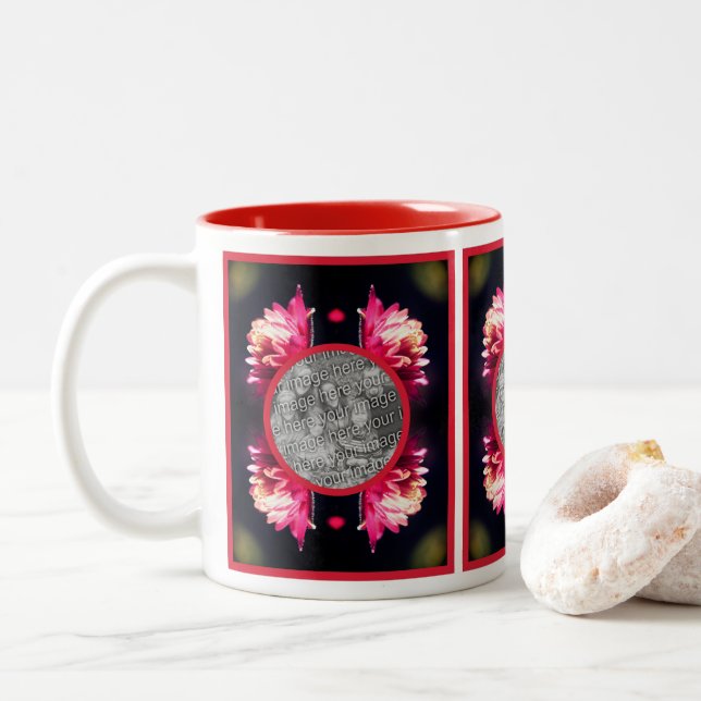 Red Flower In Sunlight Frame Add Your Photo Two-Tone Coffee Mug (With Donut)