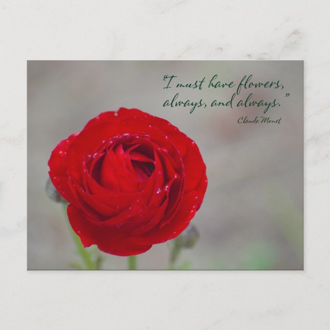 Red Flower Inspirational Garden Quote Monet Postcard (Front)