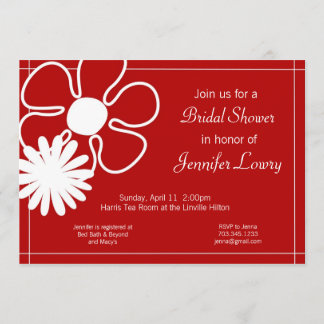 Red Flower Invitation for Bridal, Baby or Birthday