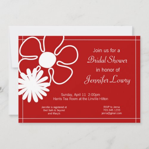 Red Flower Invitation for Bridal, Baby or Birthday