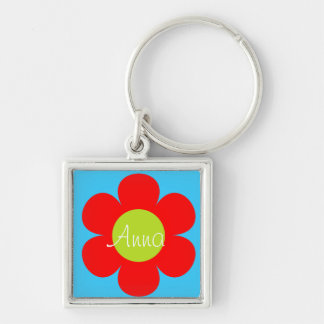 Red flower keychain with your name
