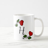 Red Flower Kiss Monogram Mugs