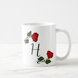 Red Flower Kiss Monogram Mugs Basic White Mug