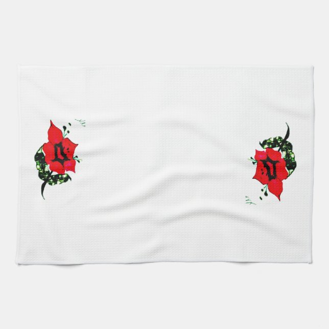 Red Flower Kitchen Towel (Horizontal)