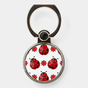 Red flower Ladybug Cell Phone Holder   Ring Stand