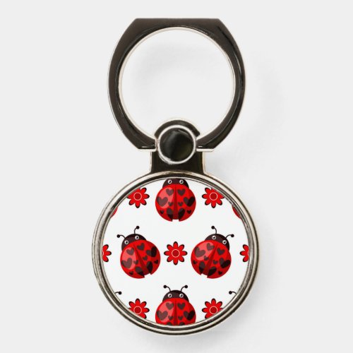 Red flower Ladybug Cell Phone Holder  Ring Stand