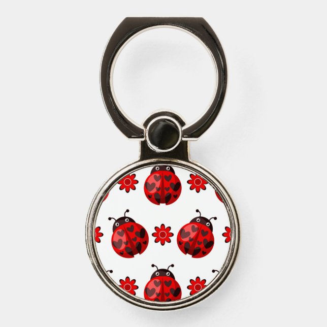 Red flower Ladybug Cell Phone Holder | Ring Stand (Front)