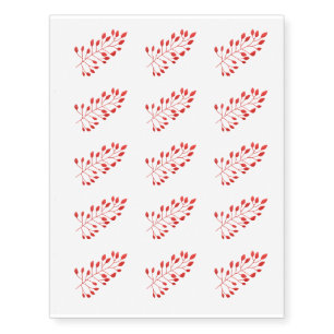 Red Flower Leaf Plant Design Temporary Tattoos