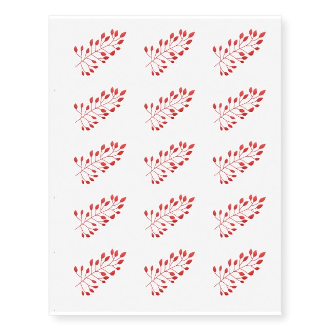 Red Flower Leaf Plant Design Temporary Tattoos (Front)