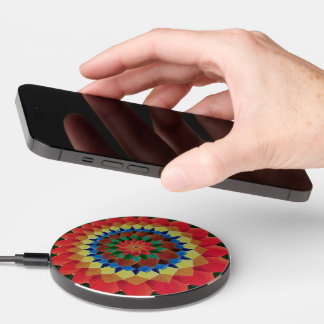 Red Flower Mandala Wireless Charger