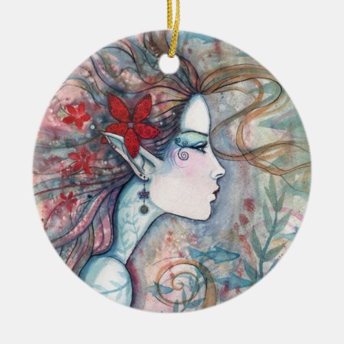 Red Flower Mermaid Ornament