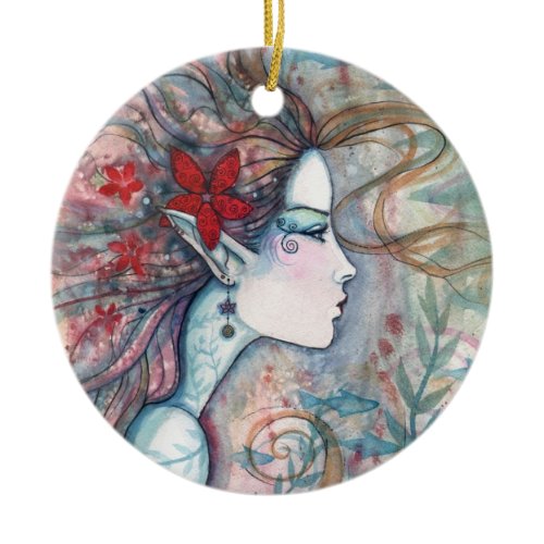 Red Flower Mermaid Ornament