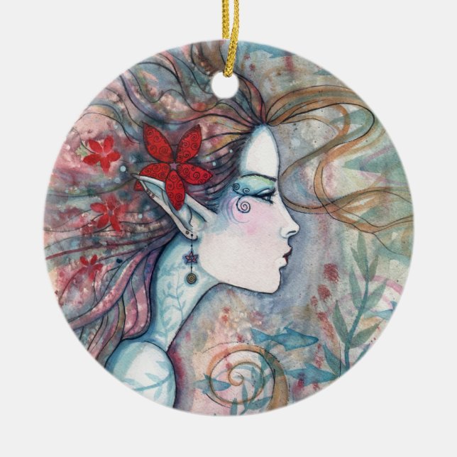 Red Flower Mermaid Ornament (Front)