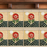 Red Flower Mid-Century Symmetry Arts and Crafts Ceramic Tile<br><div class="desc">This exquisite mid-century modern ceramic tile is a loving homage to the time-honored Arts and Crafts movement. Expertly crafted in our Barcelona workshop, it features abstract symmetrical shapes and imitates the captivating allure of mid-century modern faux relief tiles. The symmetrical designs echo a harmonious balance, the ideal expression of abstract...</div>