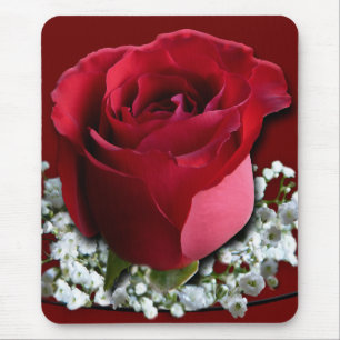 Red Flower Mousepad Red Rose Decor Gifts