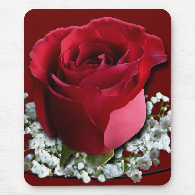 Red Flower Mousepad Red Rose Decor Gifts (Front)