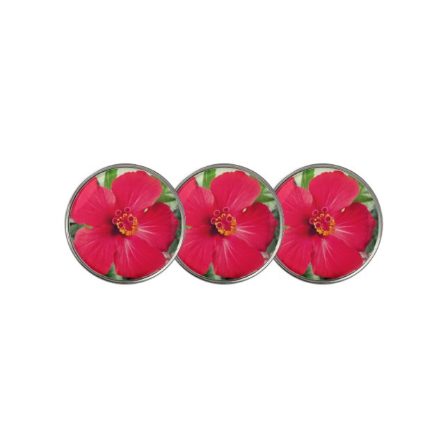 Red Flower of Hibiscus Rosa-sinensis Golf Ball Marker (3 Up)