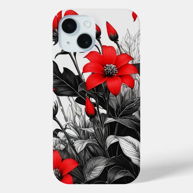Red Flower On Black White Plant  Case-Mate iPhone Case (Back)