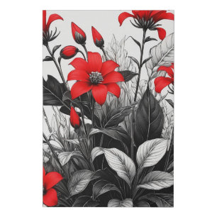 Red Flower On Black White Plant  Faux Canvas Print
